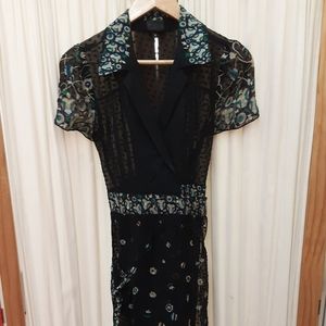 Anna Sui Sheer Silk Embroidered  Dress Size 6
